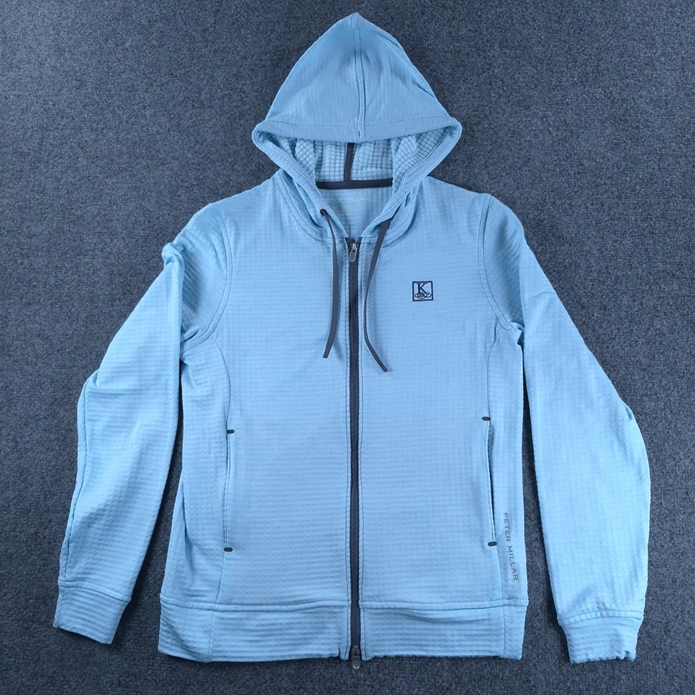 Peter Millar Crown Sport Blue Waffle Knit Full Zip Hoodie Jacket Womens Small